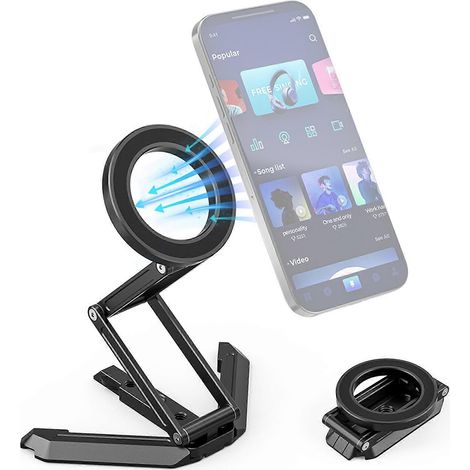 Support pour téléphone portable en alliage d'aluminium, trépied de voyage portable, support de bureau multifonctionnel pliable et magnétique pour téléphone portable ( ) (1/5)