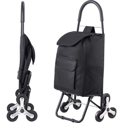 Chariot de courses pliable 36L avec roues escalier, sac Oxford, pour courses et linge, noir. (1/5)