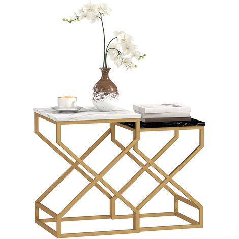 Elegant Set of Two Marble-Effect Nesting Tables for Stylish Home Decor and Functional Living Space (1/5)