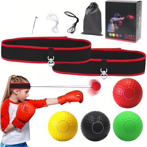 (Un bandeau + une balle noire et une balle rouge) Balle de réaction de boxe avec bandeau ajustable (1/5)