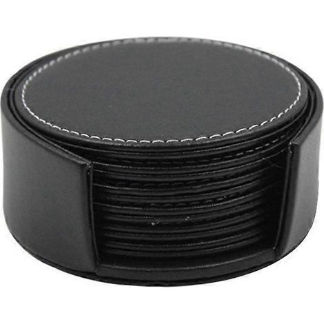 Lot de 6 sous-verres en cuir PU avec support pour tasses et tables, protégeant vos meubles des taches (noir)-11.00X11.00X2.50CM-Black (1/2)