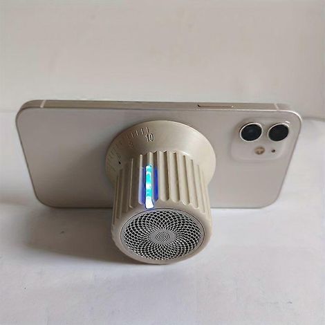 Enceinte magnétique portable pour téléphone (beige), mini enceinte sans fil à clip avec ultra-basse fréquence, compatible avec les appareils MagSafe, idéale pour la douche. (1/5)