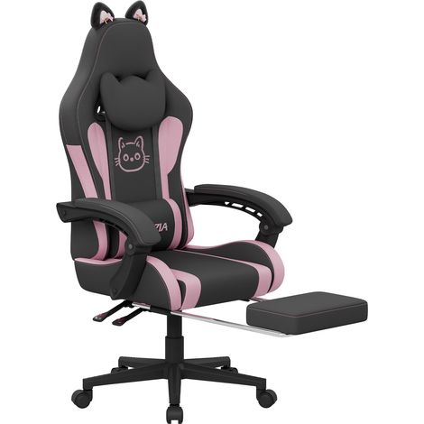Chaise Gaming - Chaise de jeu ergonomique - Support Lombaire Massage - Appui-tête & Repose-pied - 135°Dossier inclinable - jusqu'à 130Kg - Pivotement sur 360 degrés - Noir et Rose