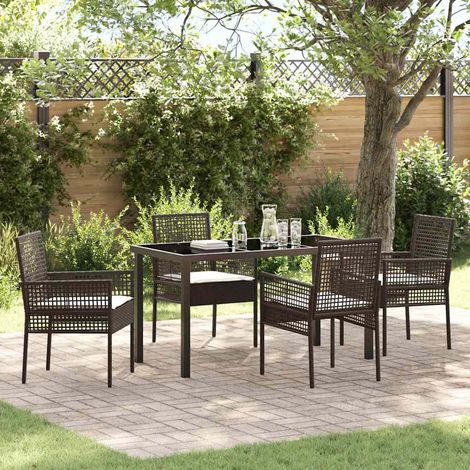 5-teiliges Garten Essset mit Kissen Braun Poly Rattan vidaXL108630 (1/5)