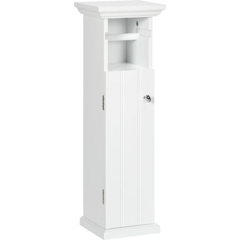 Meuble de salle de bain avec porte-papier toilette, armoire et distributeur de papier toilette en bois blanc (1/5)