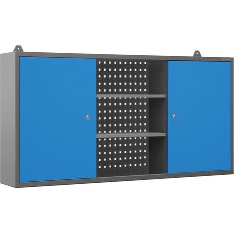 Jan Nowak Hängeschrank Werkzeugschrank Werkstattschrank Metallschrank Lochwand 2 verstellbare Fachböden 2 Fächer 120 cm x 60 cm x 20 cm (Anthrazit-Blau) (1/3)