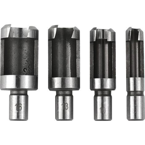 4 Pièces 6/10/13/16 mm Bois Plug Cutter Set, Tige Ronde Forets à Tenon en Acier au Carbone, Mèche à Bouchon Bois, Coupe-Bouchons Drill Bits Standards, pour le Travail du Bois (1/5)