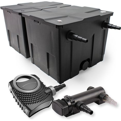 SunSun Komplettset: CBF-350B Teichfilter bis 60000 L Teichfilteranlage als Durchlauffilter, NEO7000 SuperEco Teichpumpe 7000l/h 50W, CUV-318 Teichklärer UVC Klärer mit 18W