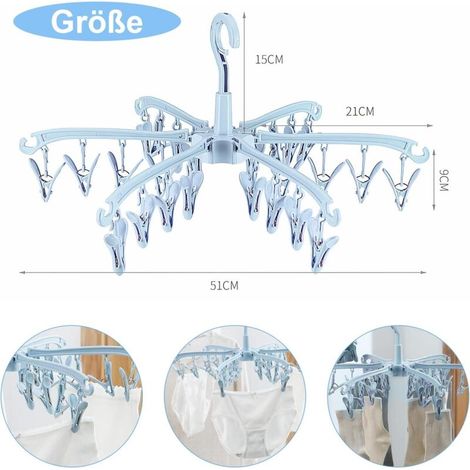 Stendibiancheria per interni ed esterni, asciuga calze girevole a 360°, asciuga calze in plastica con 24 clip per calze, biancheria intima e vestiti per bambini. (1/4)