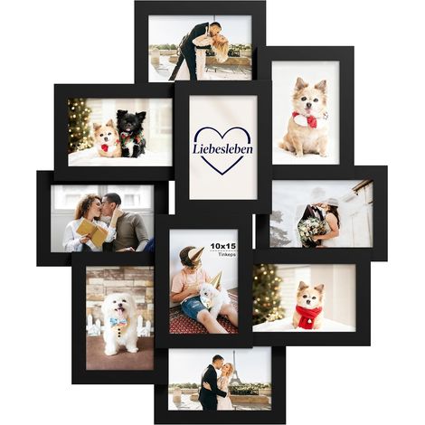 Cadre photo Pêle-Mêle Noir Lot de 10 cadres pour photos 10x15 cm, cadre multiple pour plusieurs images, à suspendre verticalement ou horizontalement au mur (1/5)