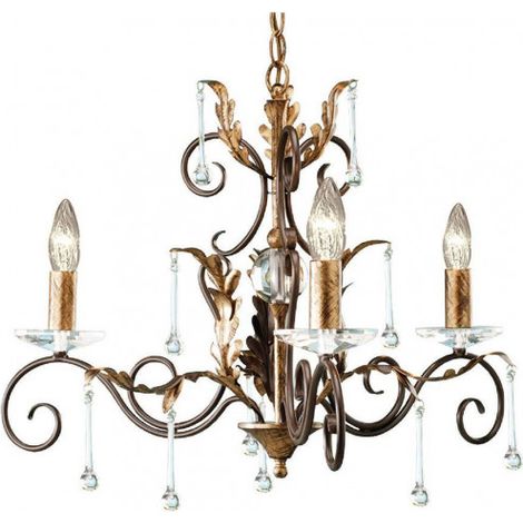 Elstead Amarilli - Lustre 3 Lumières Bronze, Design Feuilles Florales Dorées, E14 (1/2)