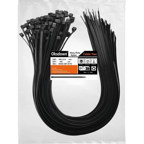Kabelbinder 500mm x 12mm, 100 Stück, 100kg Zugfestigkeit, UV-Beständig, Schwarz (1/4)