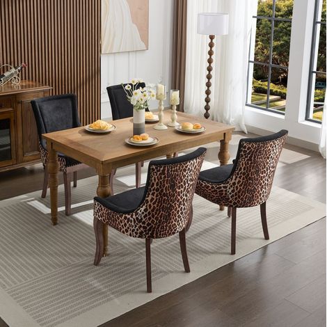 Stuhl Esszimmerstuhl gepolstert Leopard Chenille OKMYHOME (1/5)