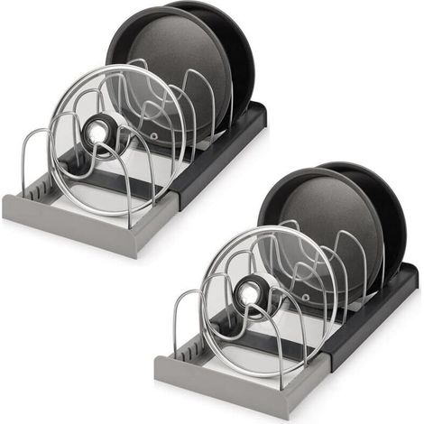 Ensemble de 2 supports réglables pour couvercles de casseroles, organisateur de couvercles de cuisine, extensible, parfait pour les casseroles, poêles et couvercles (1/4)