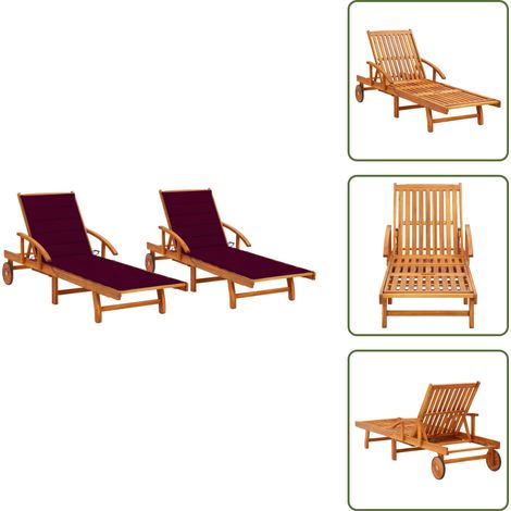 Sonnenliegen 2 Stk. mit Auflagen Massivholz Akazie - Holz-Sonnenliegen - Gartenmöbel - Akaziengartenmöbel - Outdoor Möbel - Lounge Chair (1/5)