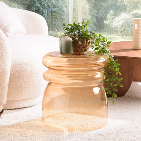 HORTENSE - Table d'appoint design en verre fumé couleur marron clair (1/5)