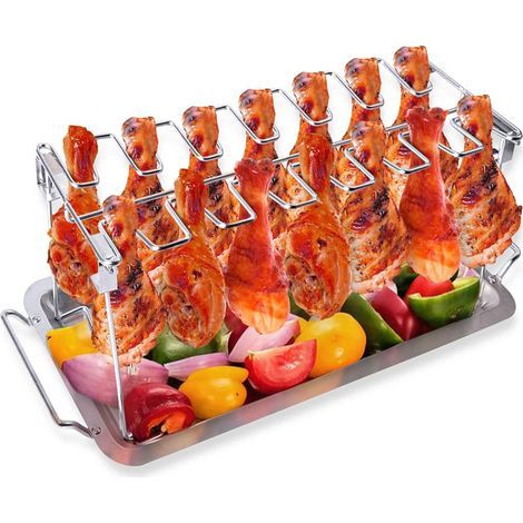 Support pour cuisses de poulet au four ou barbecue, avec bac récupérateur de graisse (1/4)