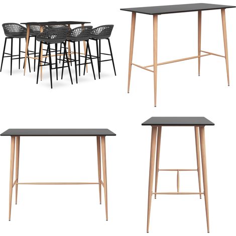 7-tlg. Bar-Set Schwarz und Grau - Bar Set - Bartisch - Barhocker - Kücheninsel - Wohnzimmer Dekoration - Home & Living (1/5)