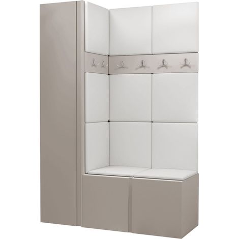 Conjunto para recibidor Pinis IX, Cuero ecológico Soft 017, 186x124x46cm, Aglomerado laminado, Cuero ecológico, Colocada, Montada en la pared