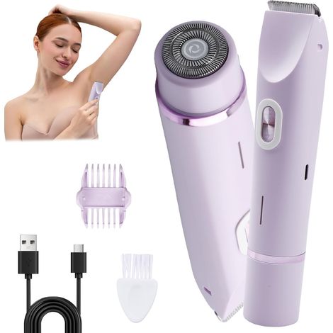Rasoir électrique pour femme 2 en 1 : rasoir intime double tête pour femmes, tondeuse bikini, étanche pour le visage, le corps, les jambes, le bikini, violet (1/5)