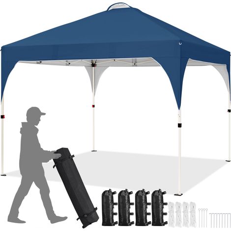 Yaheetech Gazebo da Giardino Impermeabile Pieghevole Tendone in Ferro e Tela Oxford con Paletti/Corde per Spiaggia/Uso Commerciale/Patio/Campagna/Veranda 3 x 3 M Navy Blu