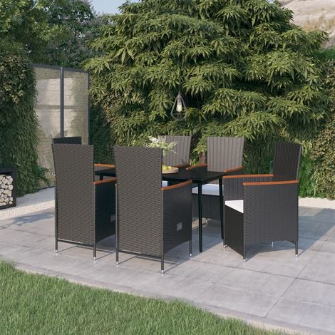 Juego de comedor de jardín 7 piezas con cojines negro vidaXL (1/5)