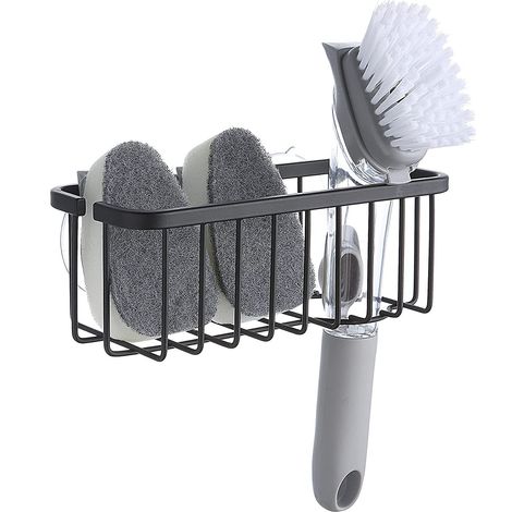 Organizzatore di lusso per lavello da cucina con ventosa per spugne, spazzole, saponi, cucina, bagno, acciaio inossidabile 304 (texture spazzolata, 7,4 x 3,3 x 2,75 pollici) (spugne e spazzole non inc