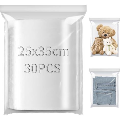 25 x 35 cm Transparent Plastic Zip Bag 30 Pieces Transparent Resealable Plastic Bags Large for Food Clothing Supplies Collection Storage (1/5)