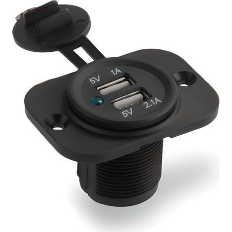 Adaptateur Prise Allume-Cigare - 2 Ports USB - 12 V - Pour Voiture Camion - 5 V/1 A + 5 V/2,1 A - Noir