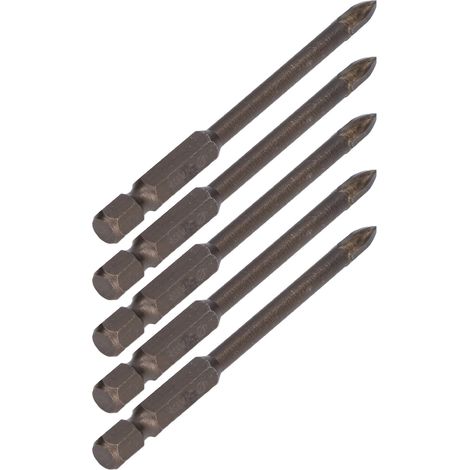 5-teiliges Kreuzbohrer-Set, 1/4 Zoll Sechskantschaft, für Fliesen, Glas, Keramik und Beton, Lochöffner aus Hartmetall, 5 mm (1/5)