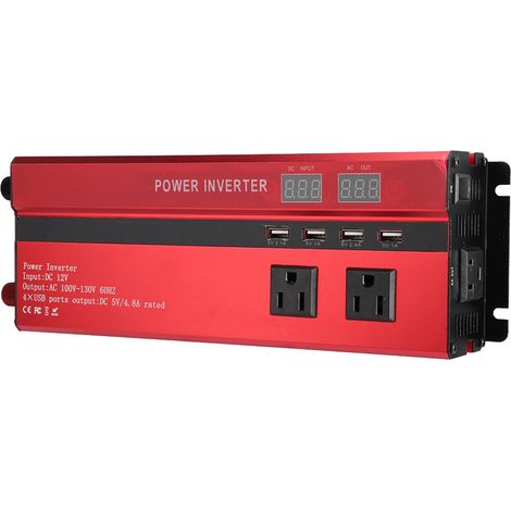 Onduleur solaire en alliage d'aluminium, correction de tension haute puissance, ondes sinusoïdales, port de charge USB, prise américaine rouge (1/5)