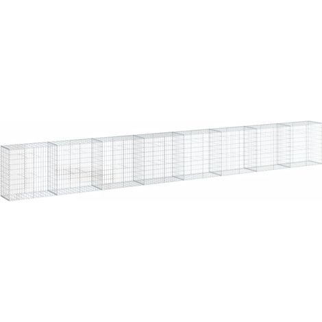 Muro de contención de jaula de valla de gaviones con cubierta 800 x 50 x 100 cm hierro galvanizado Plata 020040203