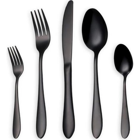 Ménagère - 24 Pièces - Acier Inoxydable 18/0 - Galvanisée Noir Titane - Antirouille - Pour Maison et Événements (1/4)