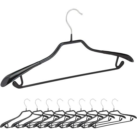 Cintres pour costumes revêtement antidérapant noir métal lot de 10, noir,45 x 22,5 x 3 cm (1/4)