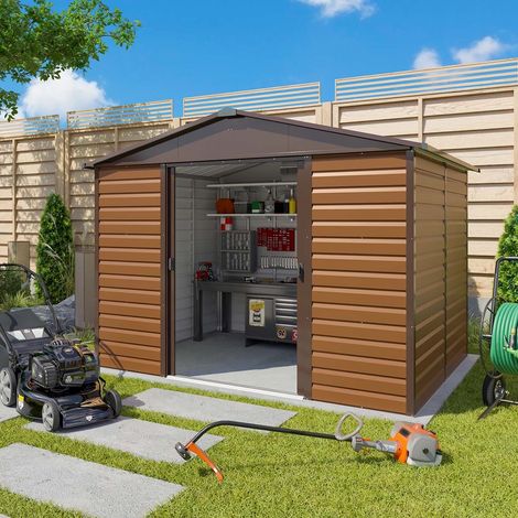 Yardmaster – Abri de jardin métal aspect bois 6,44 m² – Hauteur murs 1,80 m – Garantie 15 ans contre corrosion – Kit d'ancrage inclus