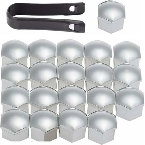 20 Stück Mutternabdeckungen 17 mm Mutternabdeckung - Schraubenkappe mit Demontagewerkzeug Radbolzenkappe für Autos, Mutternschutzkappe (Silber)