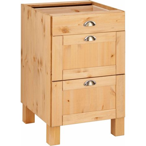 Meuble bas de cuisine en bois massif FSC® – 2 tiroirs – Poignées métalliques en forme de coquillage – Ambiance campagnarde (1/4)
