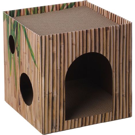 Cube Griffoir en Carton JAMI-CUBE Effet Bambou pour Chat - Flamingo (1/4)