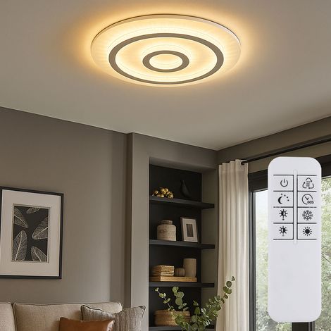 LED Deckenleuchte dimmbar mit Fernbedienung Kristall Deckenlampe weiß Wohnzimmerlampe, Farbwechsel, 40W 1300lm warmweiß-kaltweiß, D 45 x 5,5 cm