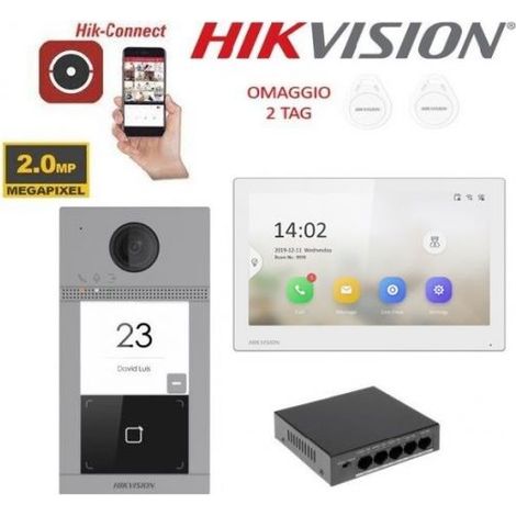 KIT VIDEOCITOFONO VILLA HIKVISION MONITOR 7 POLLICI BIANCO APP TELECAMERA 2MPX
