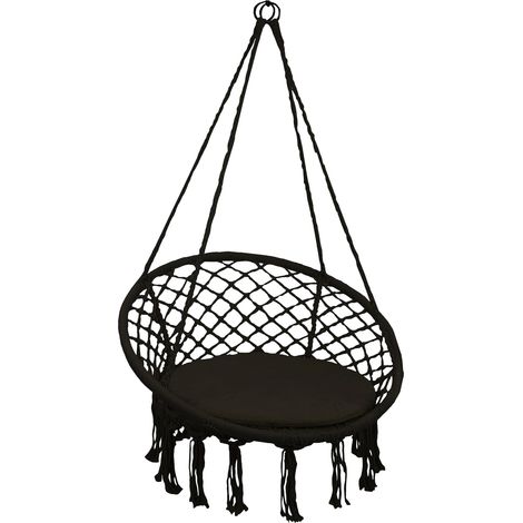 Marvin Poltrona sospesa da Giardino Polinesia Sedia a Dondolo Seduta Imbottita con Cuscino Amaca da Appendere 60x80 cm Tessuto Resistente Nero (1/4)