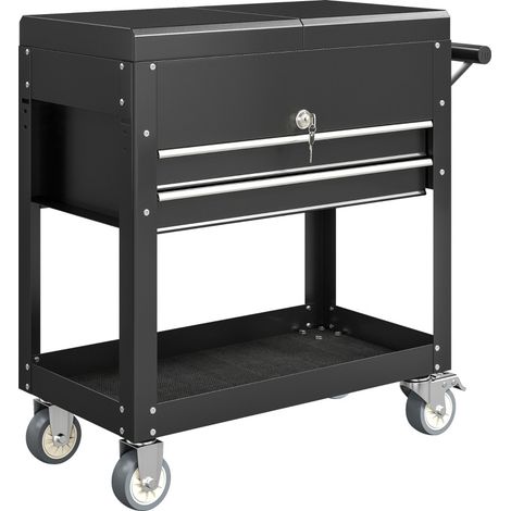 Carrello portautensili in acciaio nero con cassetti e piano di lavoro, chiudibile a chiave (1/5)