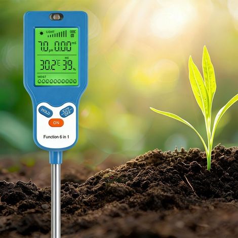 Testeur de sol 6 en 1, PH, humidité, température, éclairement, outil d'enquête sur la fertilité environnementale (1/5)