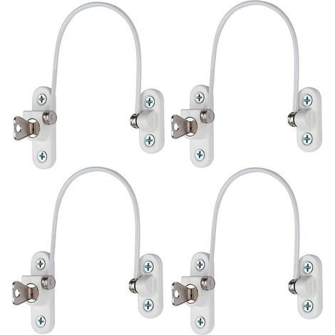 Lot de 4 serrures de fenêtre sécurité – Câble antivol en acier inoxydable – Installation facile avec vis auto-foreuses – Pour fenêtres PVC et bois