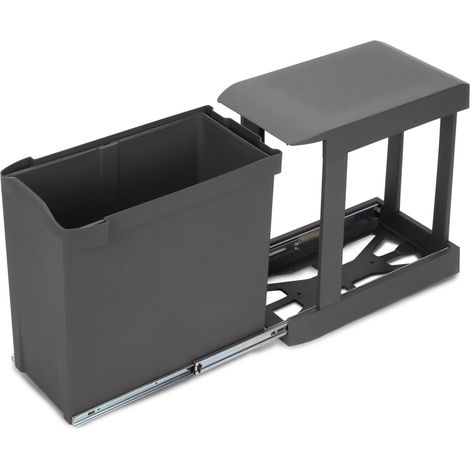 Poubelles de recyclage pour la cuisine, 1 x 30L, fixation inférieure et extraction automatique, Acier et Plastique, Gris antracite (1/5)