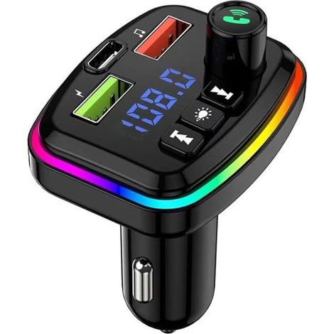 Trasmettitore FM Bluetooth per auto V5.3 con due porte USB da 5 V 2,4 A e caricabatterie per accendisigari da 1 A, lettore MP3, adattatore radio vivavoce con lettore di schede SD e unità flash USB, di