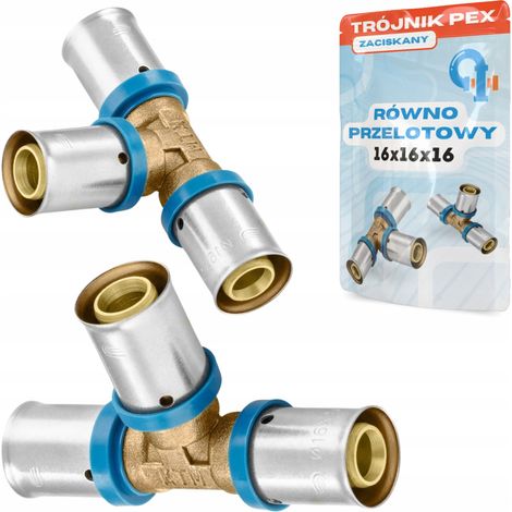 Connettore a T PEX 16x16x16, pressato, foro uguale, pressatura solida (1/5)
