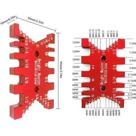 Jauge de profondeur de haute précision pour scie à tenon, compatible avec les défonceuses et les scies circulaires, en alliage d'aluminium (rouge)