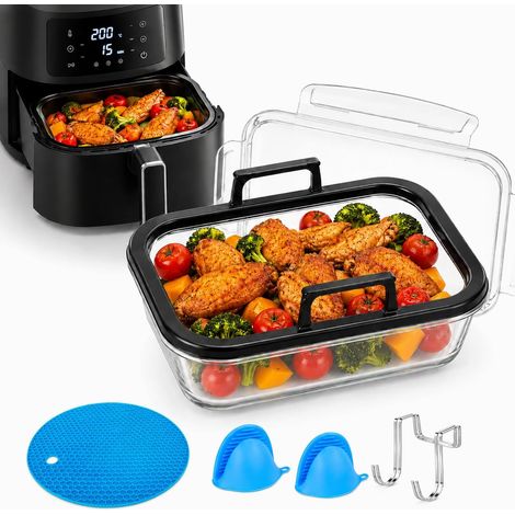 plat air fryer en verre avec couvercle et crochet pour four et micro (1/5)