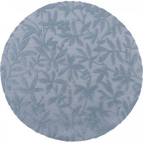 Tapis rond fait main Ø150cm bleu en laine motif floral pour chambre CLEAVERS (1/5)